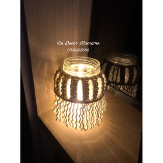 Lọ Macrame Trang Trí Nến Đèn - Tặng kèm bộ đèn led