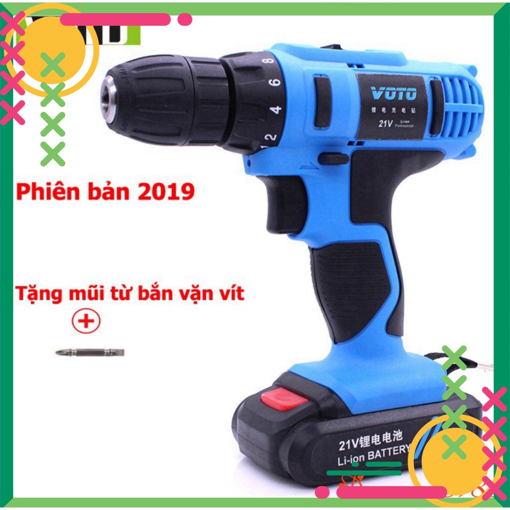 [FREE SHIP] Máy khoan VOTO 21V khoan sắt, gạch,gỗ, tôn, bắn vặn vít đa năng - Xanh nước biển