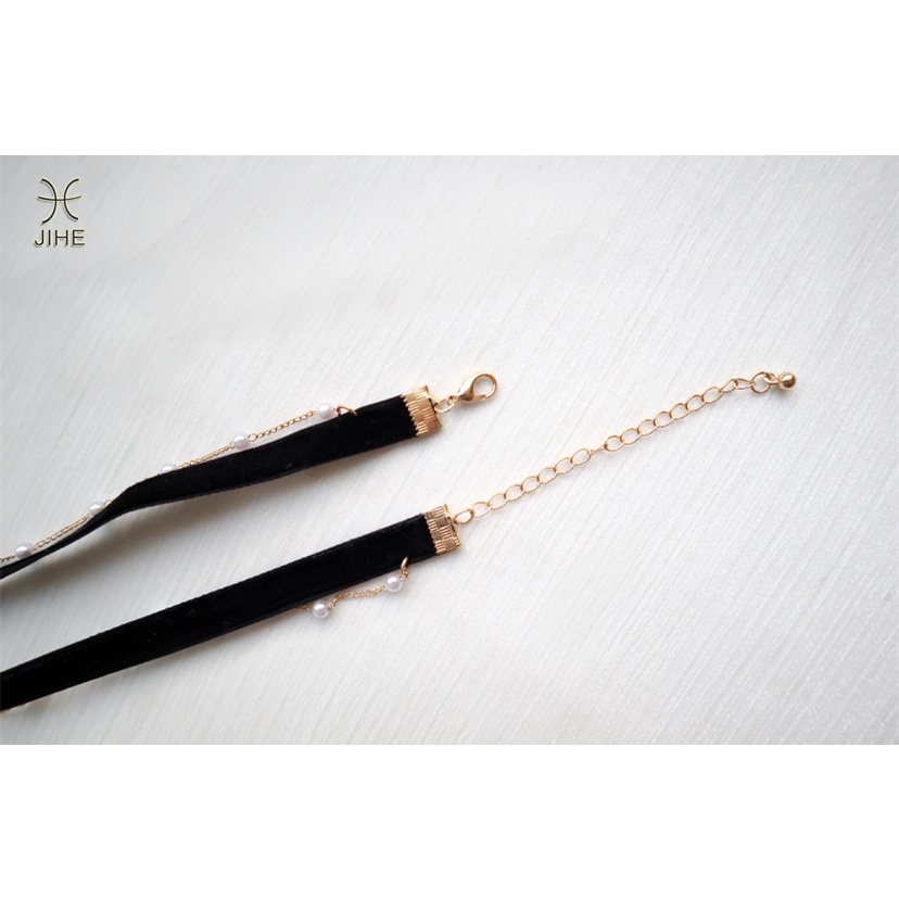 Vòng Cổ choker Nhung Đen Đính Ngọc Trai Thời Trang Dành Cho Nữ