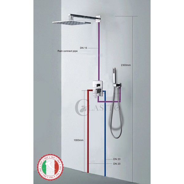 Bộ cây sen tắm nóng lạnh Âm tường Hợp kim bóng đẹp - Siêu xịn ITALIA