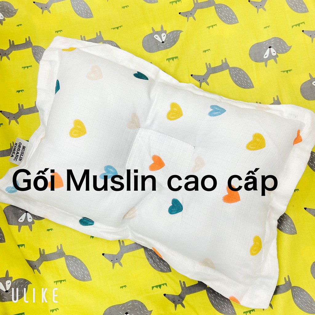 Gối xô muslin (Cao cấp) siêu mềm chống méo đầu chất liệu hữu cơ an toàn cho bé ruột lông vũ nhân tạo mềm mịn