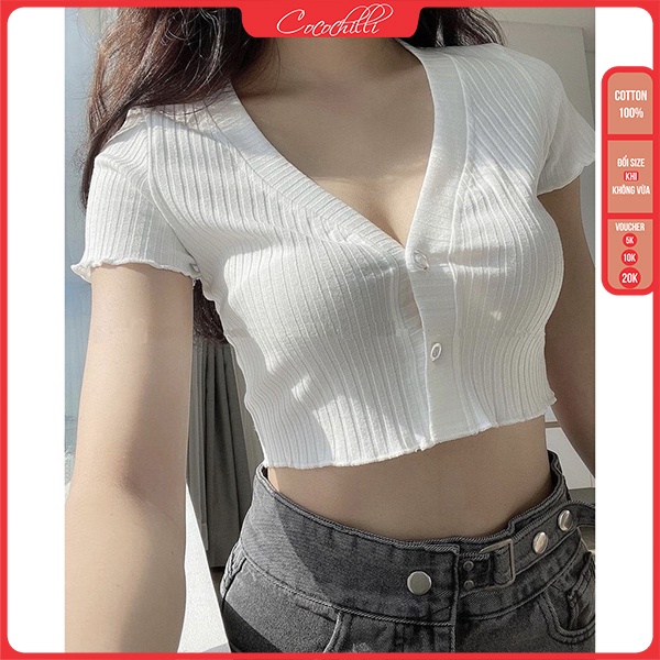 Áo Croptop Cổ V Cài Cúc - Chất Len Tăm Mềm Mại Sexy - Thu Hút Mọi Ánh Nhìn CoCo012