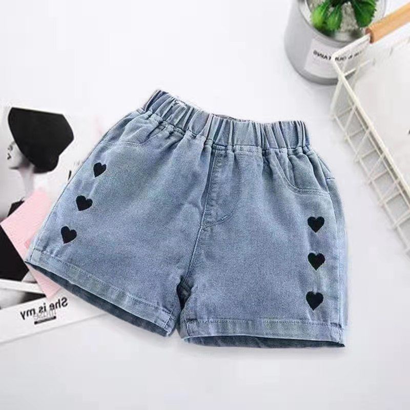 (QB14) Quần Short Jean Dành Cho Bé Gái Họa Tiết Trái Tim Thêu Sịn Sò - Hàng Quảng Châu Cao Cấp Loại 1