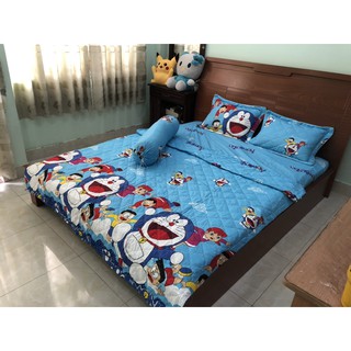 Set chăn ga gối hè chần gòn 5 món Doraemon 1M6x2Mx10CM