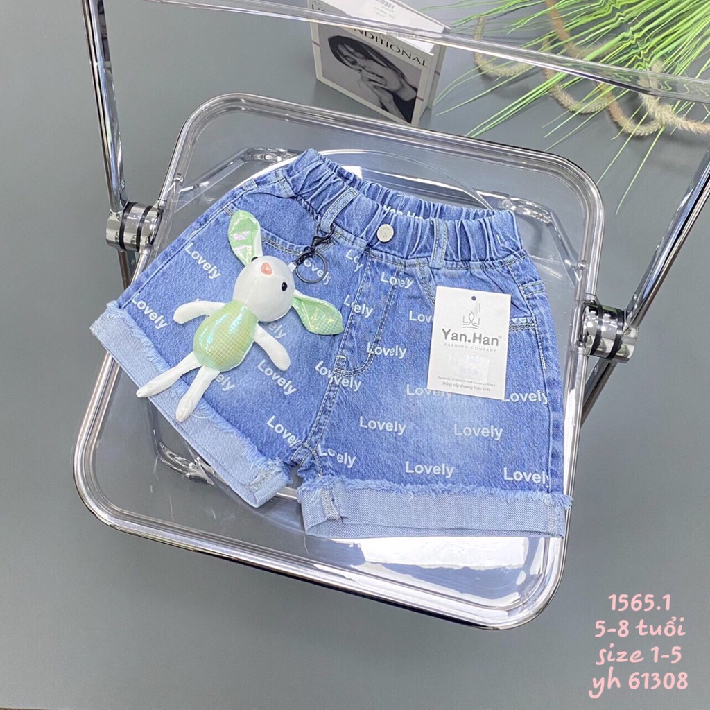 SHORT JEAN 1 NÚT KÈM GẤU CHO BÉ GÁI