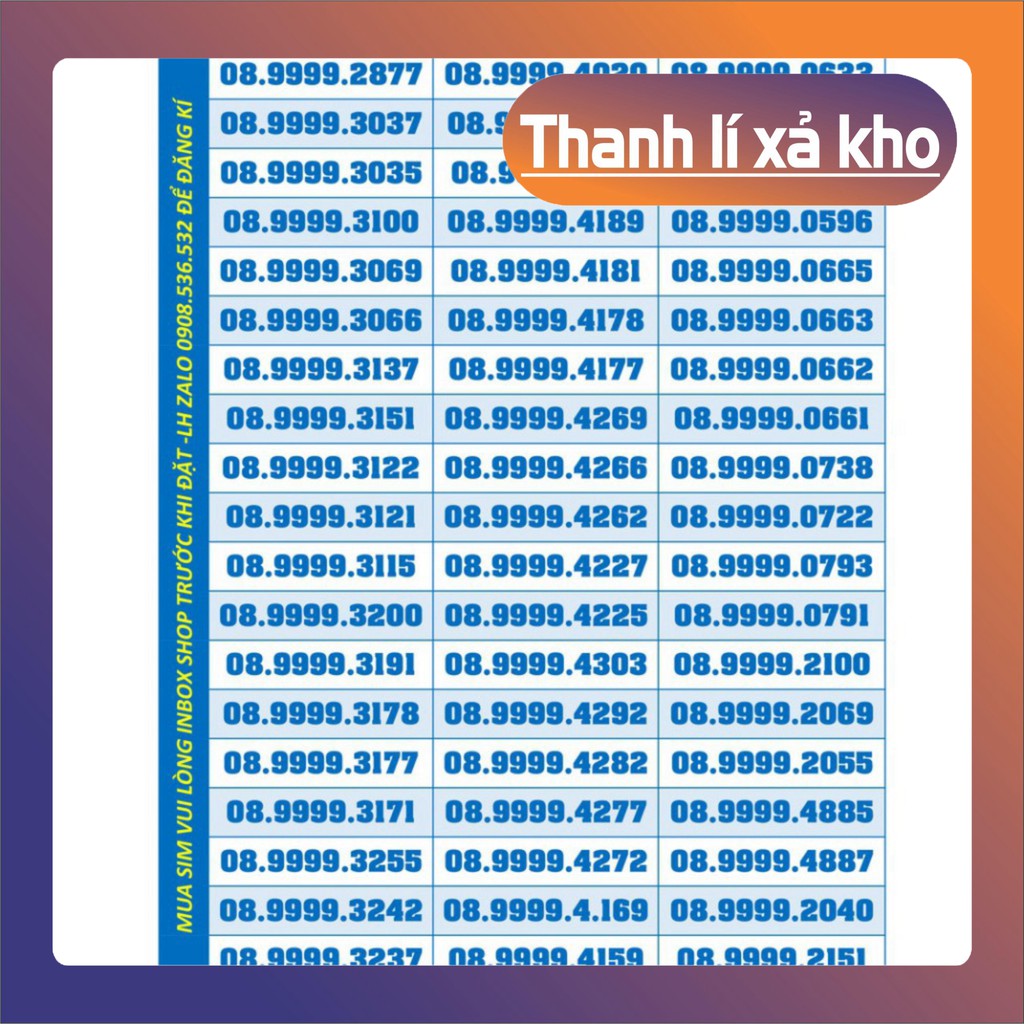 XẢ KHO HANG  Sim số đẹp tứ quý 08.9999.xxxx - mạng mobifone XẢ KHO HANG