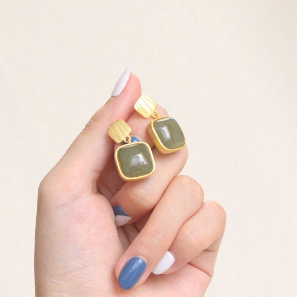 Bông Tai Mạ Vàng/Bạc Đính Đá Sapphire Sang Trọng Thời Trang