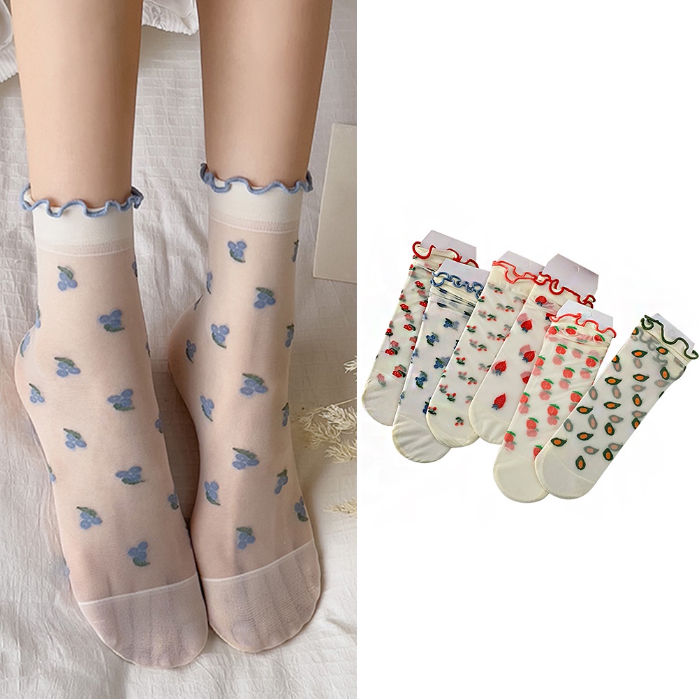 Vớ Thể Thao Phối Ren Thoáng Khí Họa Tiết Hoa/Trái Cây Phong Cách Lolita