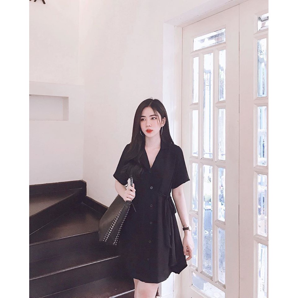 Đầm dáng xòe cổ chữ v xinh thắt nơ một bên eo Pilly dress