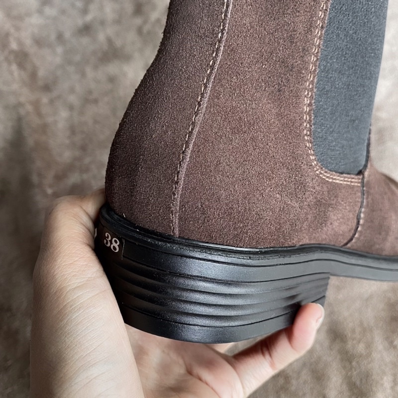 Giày chelsea boot nam da bò thật TEFOSS HN601 nâu da lộn mũi tròn cá tính, bụi bặm size 38-44