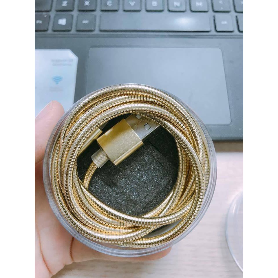 Dây cáp sạc bọc lò xo kim loại chống đứt,hỗ trợ sạc nhanh cổng usb