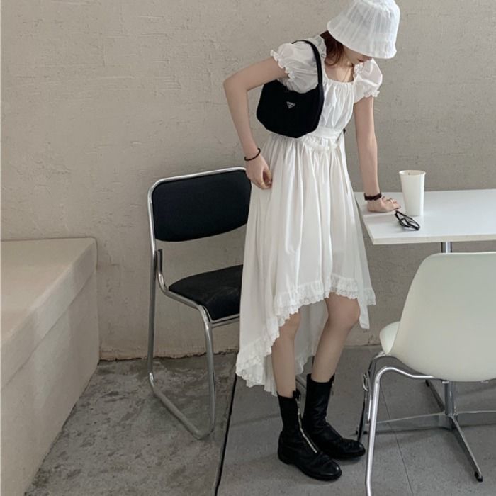 Đầm Nữ Ngắn Tay Cổ Vuông Eo Thắt Dây Thời Trang | BigBuy360 - bigbuy360.vn