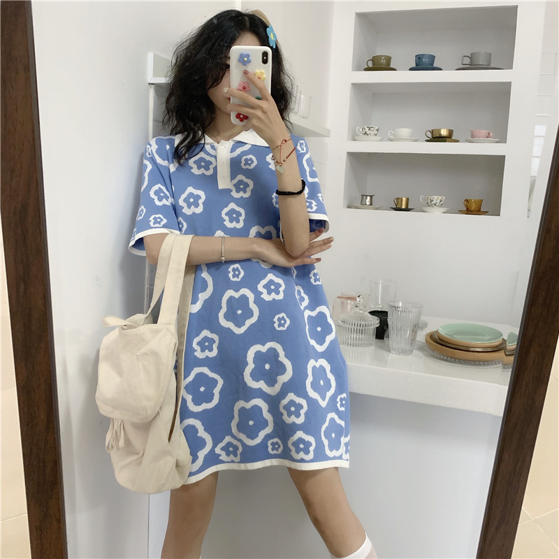 Áo thun polo dáng rộng tay ngắn in họa tiết hoa thời trang dành cho nữ