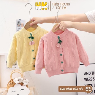 Áo khoác len cho bé gái HK KIDS, áo len cao cấp dài tay chất len mềm mịn đanh lì size từ 2 đến 6 tuổi