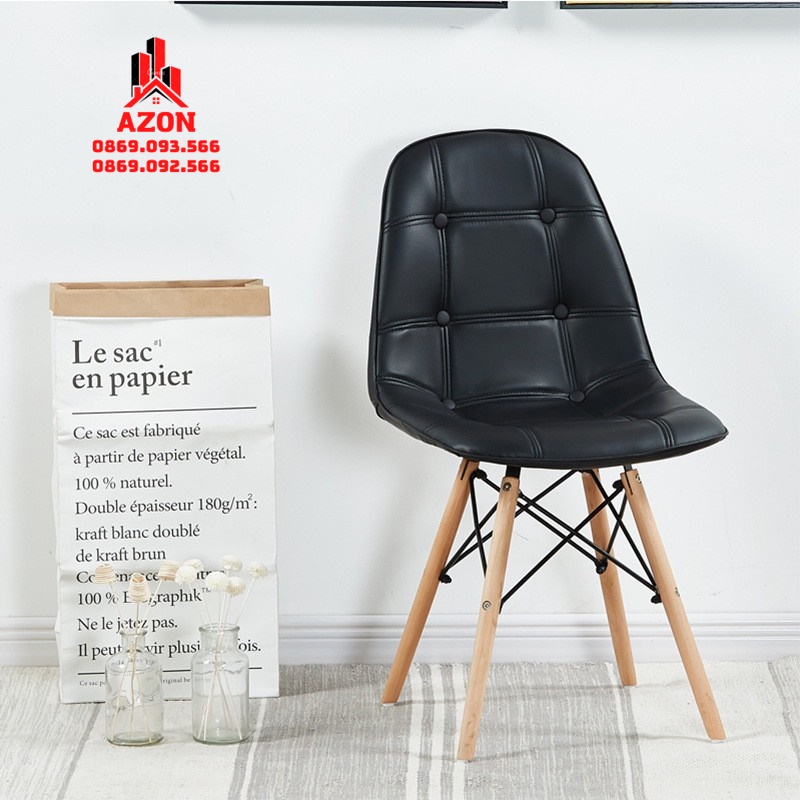 (EAMES-04) Ghế Kachi Bọc Nệm Cúc - Ghế Cafe Bọc Da Cao Cấp (HÀNG NHẬP KHẨU) Thương hiệu AZON Time