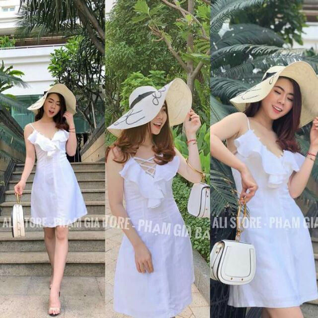 (KÈM ẢNH THẬT )Đầm xoè 2 dây bèo kèm dây đan siêu iu