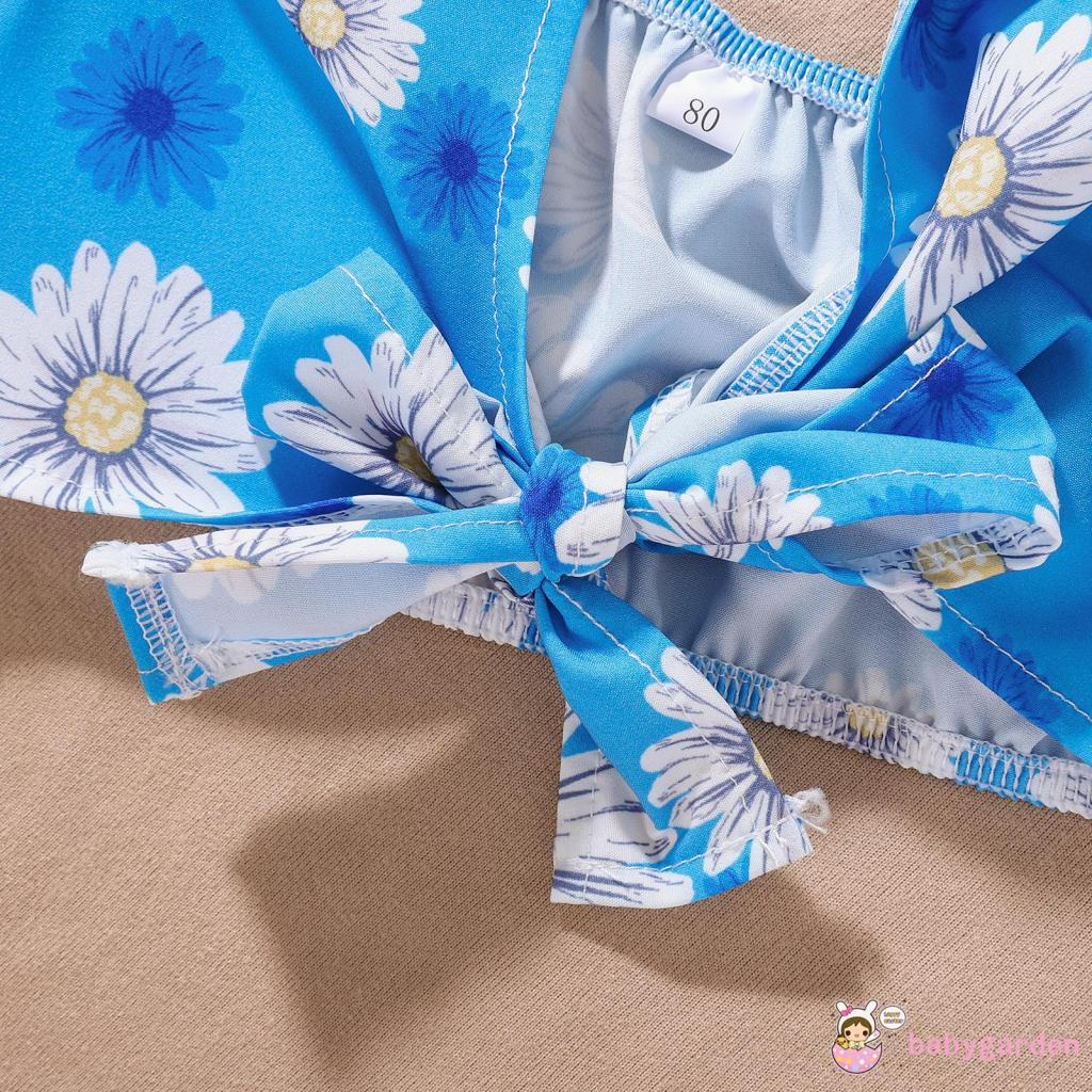 Set Đồ 2 Món Gồm Áo Tay Ngắn Trễ Vai In Hình Hoa Cúc + Quần Ngắn Màu Trơn Cho Bé Gái 1-5 Tuổi