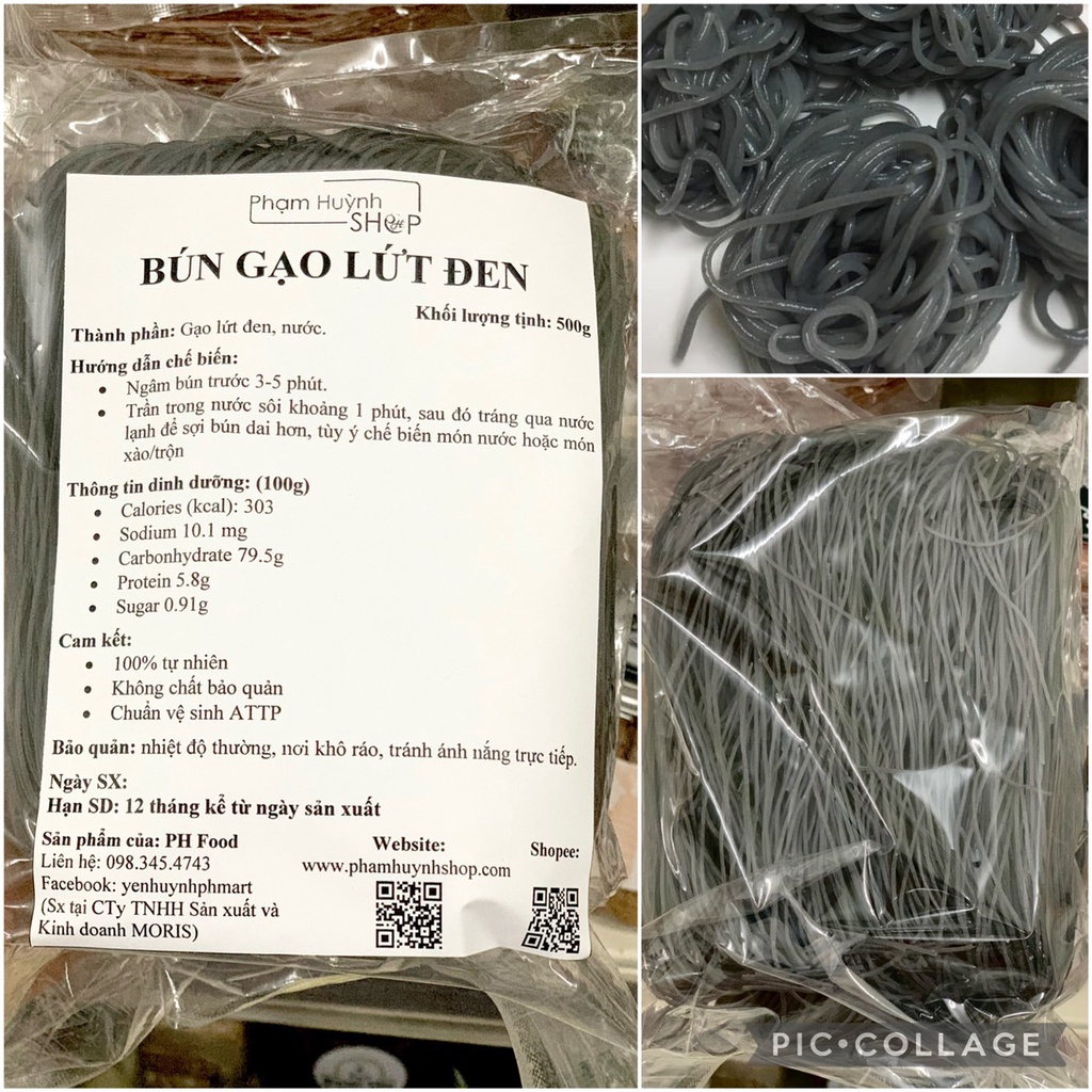 Bún gạo lứt đen gói 500gr, bún khô gạo lức đen  ăn kiêng, eatclean
