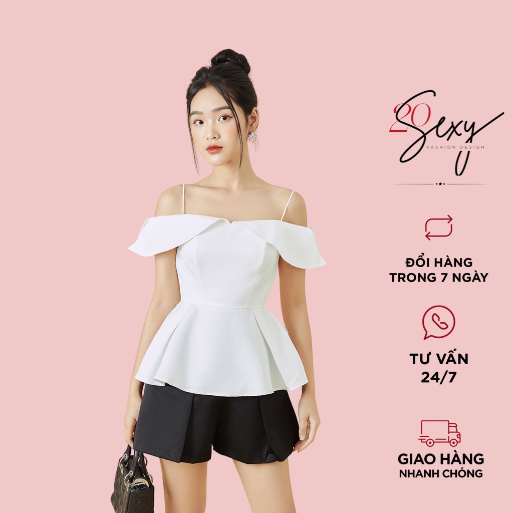 Áo sơ mi nữ peplum 20Sexy by 20AGAIN, thiết kế trễ vai gợi cảm, chất tafta cao cấp ASA1520