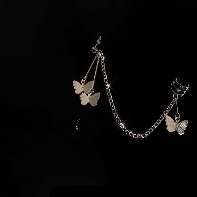 Khuyên Tai Dạng Kẹp Phối Dây Xích Hình Bướm Phong Cách Cổ Điển Cá Tính 23001