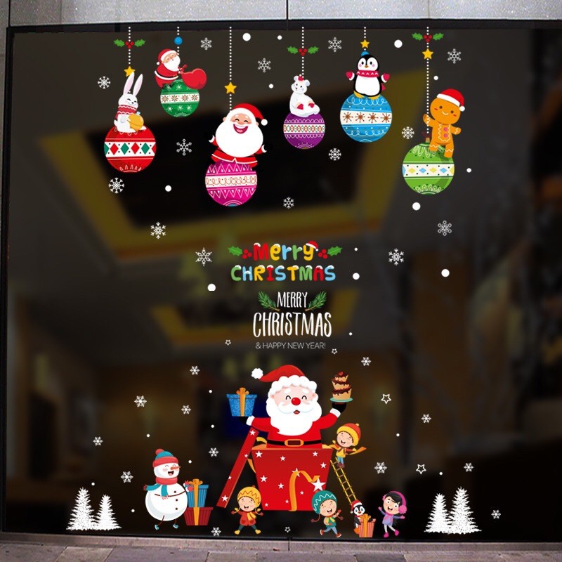 COMBO Decal trang trí Noel - Rèm bong bóng phối noel quà ( 2 tấm )