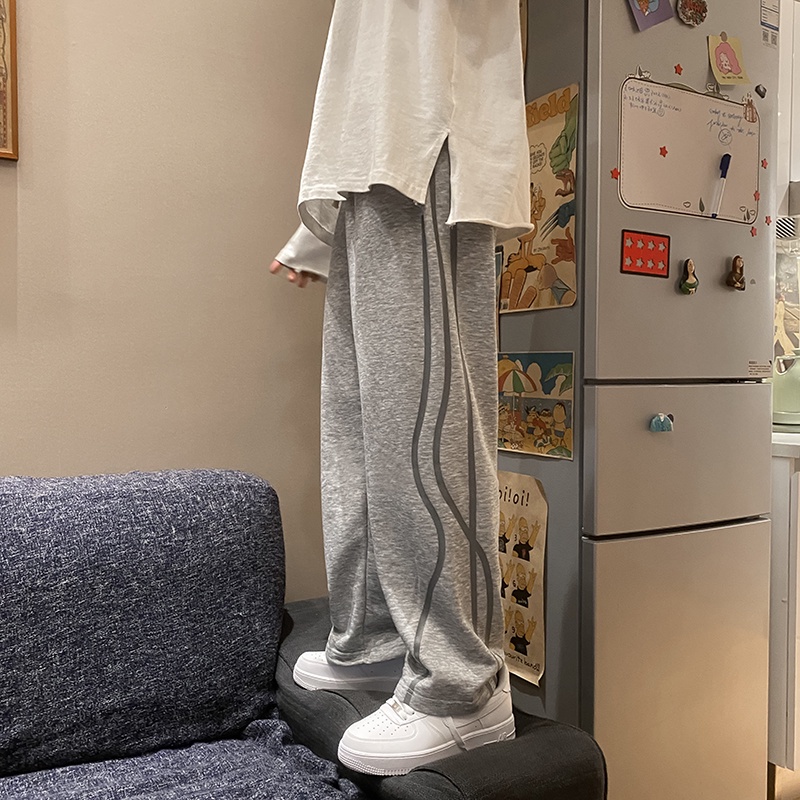 quần ống rộng Họa Tiết Sọc Phản Quang Phong Cách Hàn Quốc Dành Cho Nam