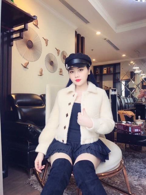Áo khoác dạ ngắn lông thỏ hàng siêu cấp cực đẹp