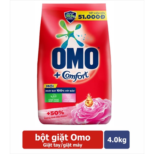 [Hỏa tốc] Bột giặt Omo giặt tay HƯƠNG HOA HỒNG ngất ngây trọng lượng 2.7kg đến 5.5kg