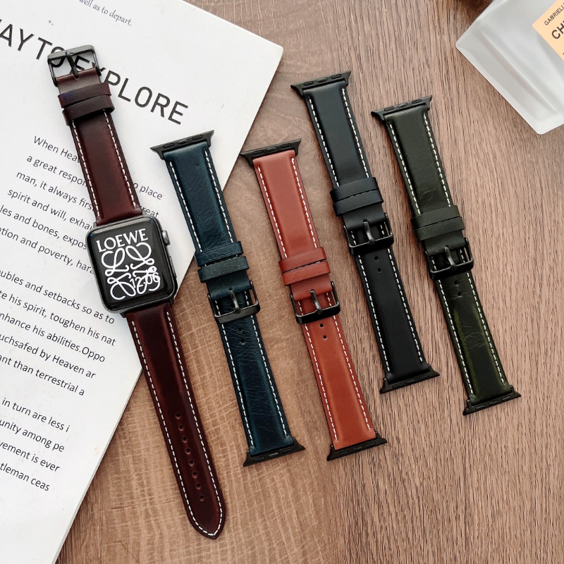 Dây Đeo Thay Thế Bằng Da Bò Thật 38mm 40mm 41mm Cho iwatch 7 2 3 4 5 6 42mm 44mm 45mm