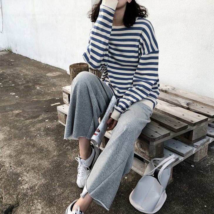 Áo Sweater Mỏng Dáng Rộng Kẻ Sọc Kiểu Hàn Quốc Thời Trang Cho Nữ