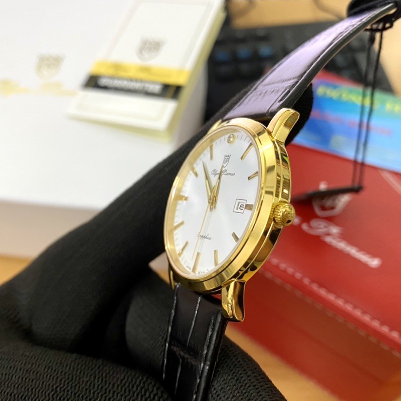 Đồng hồ nam dây da mặt kính sapphire chống xước Olym Pianus OP130-06 OP130-06MK-GL trắng