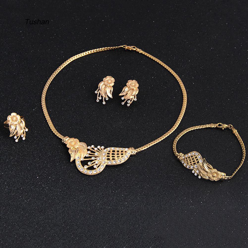 Bộ trang sức nữ mạ vàng và vòng cổ nhẫn bông tai vòng tay nhẫn sang trọng