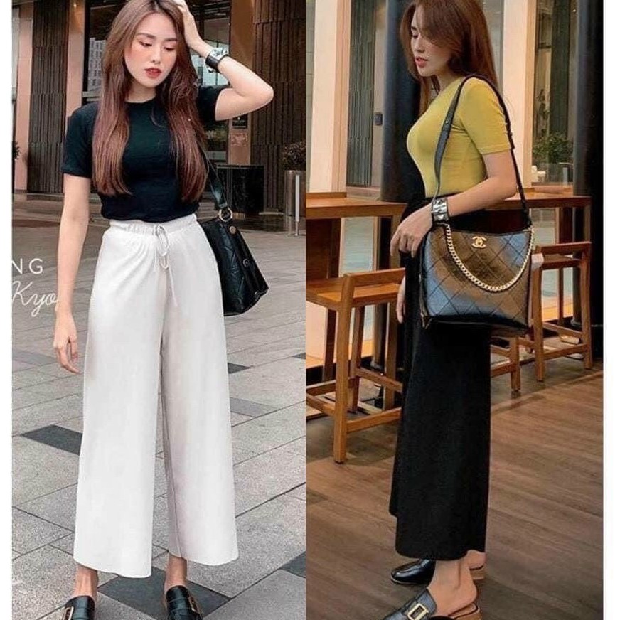 Quần tây ống rộng LYNS - CULLOTTES lưng cao chất liệu vải tăm dáng suông trơn Phong cách Ulazzang - QCL2