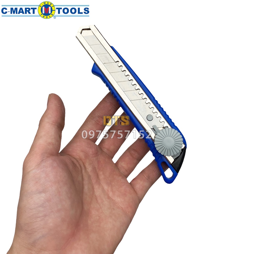 Dao rọc giấy đa năng 18mm có núm xoay C-Mart A0001, dao trổ cố định lưỡi dao siêu sắc, cắt giấy, rọc băng keo bìa carton