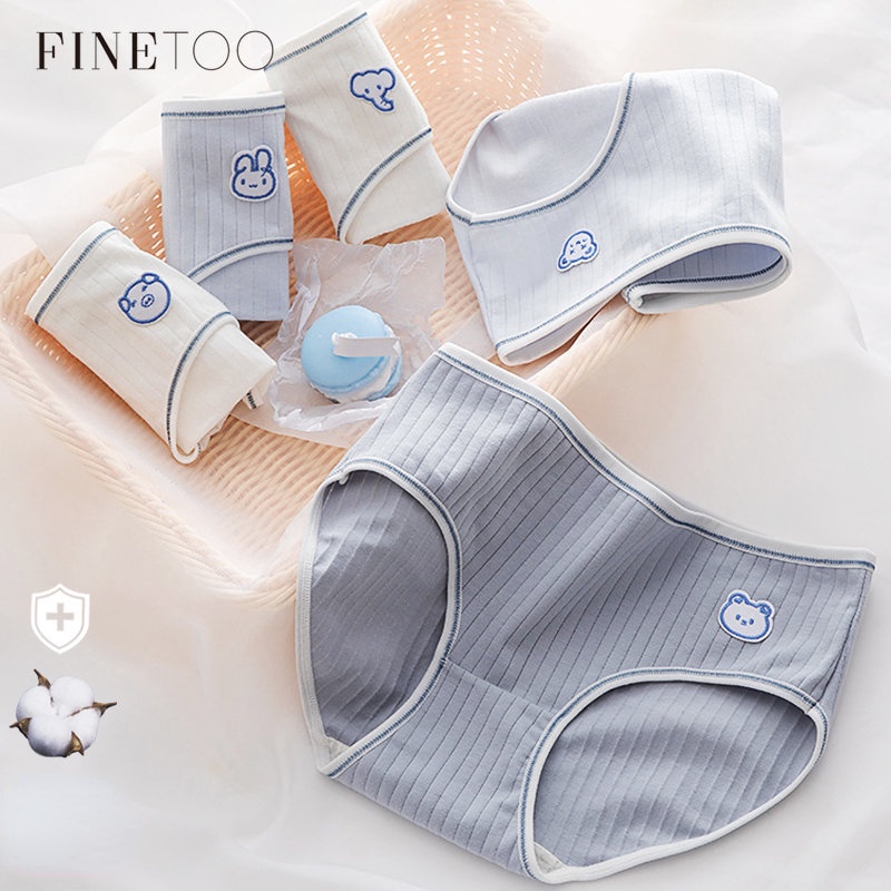 FINETOO Quần Lót Cotton Thoải Mái In Họa Tiết Hoạt Hình Dễ Thương Cho Nữ