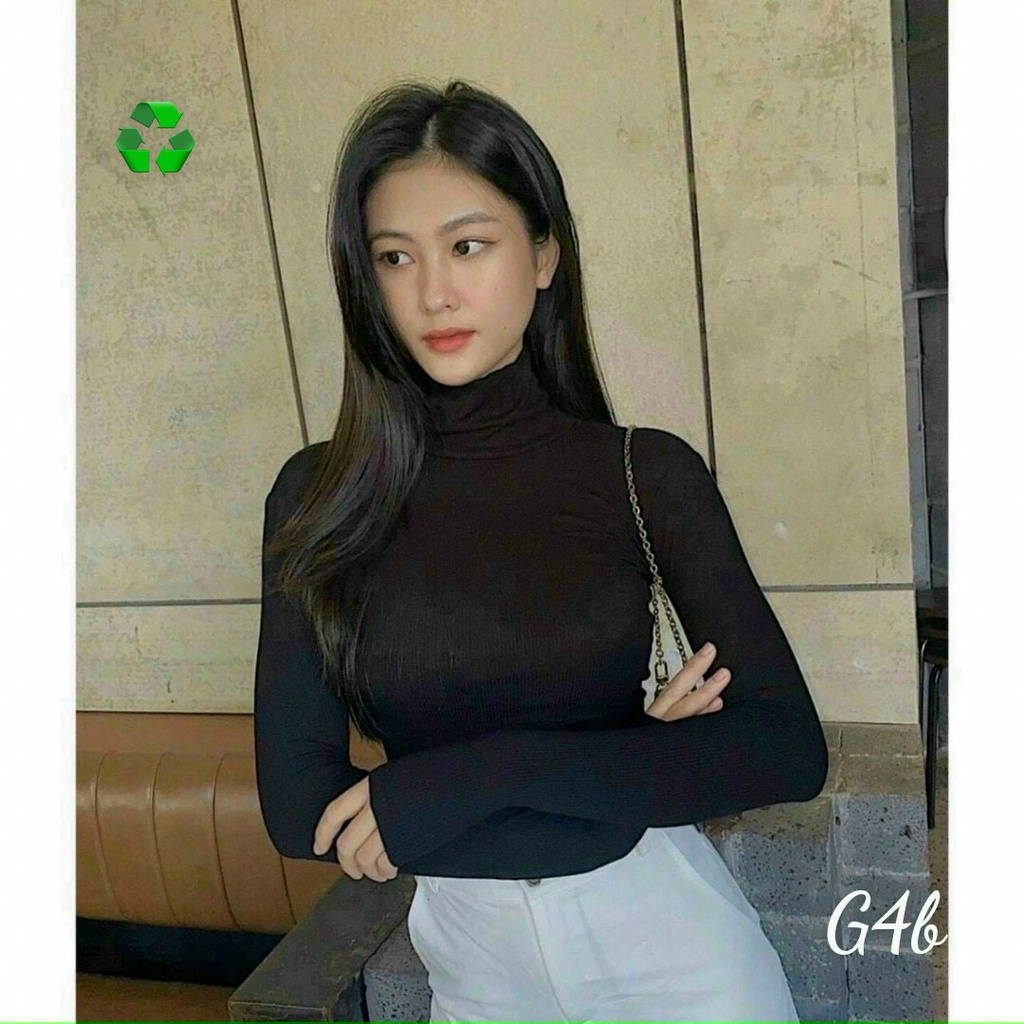 Áo thun nữ cổ lọ dáng ngắn croptop chất thun gân kiểu tay dài 42