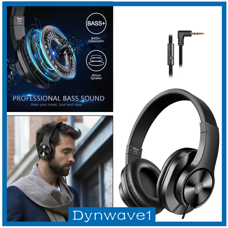 [DYNWAVE1] Wired Headphones Over Ear Headset w/ Microphone Stereo Bass Earphone