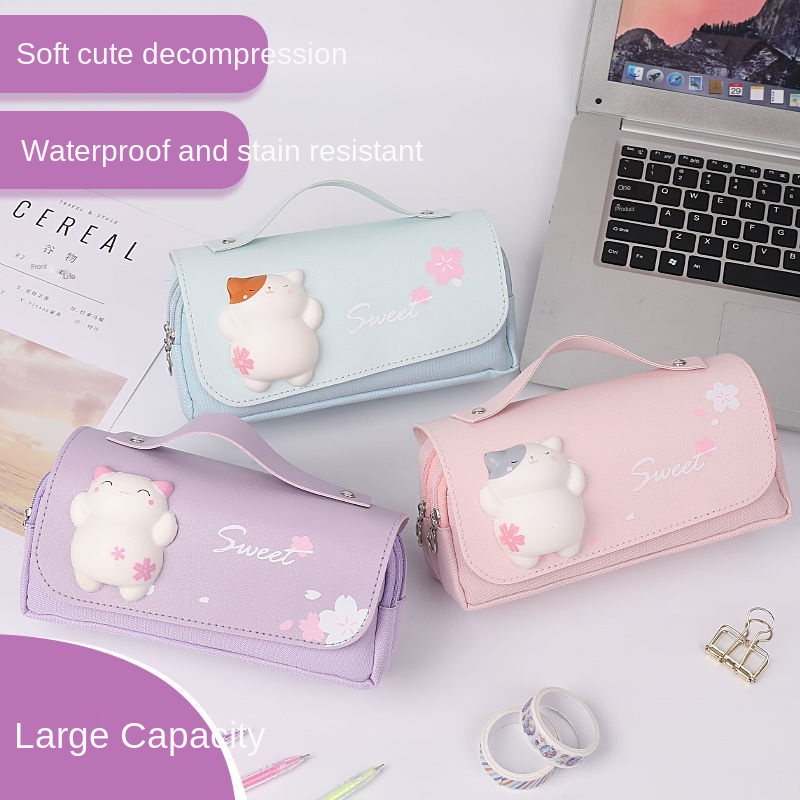 Túi đựng bút bằng vải Canvas thiết kế dễ thương sức chứa lớn tiện dụng cho học sinh tiểu học