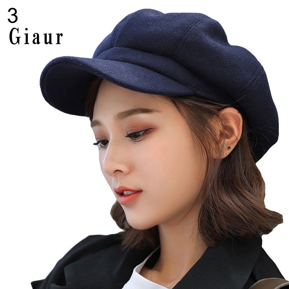 Mũ bê rê vải nỉ màu trơn có vành giữ ấm mùa đông phong cách Anh cho nữ