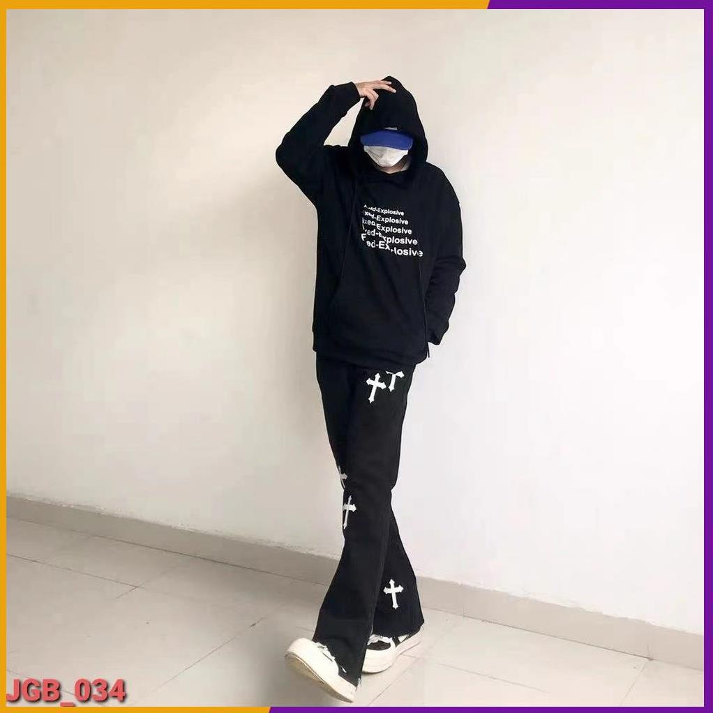 Quần Baggy Jean Nam IN THÁNH GIÁ Ống Rộng, Quần Jean Nam Ống Rộng Đẹp Cao Cấp