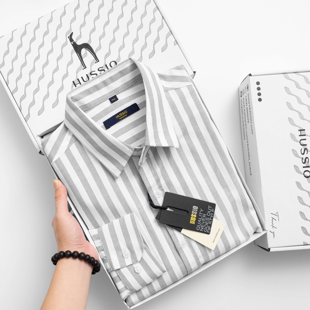 Sơ mi sọc nam cao cấp LI QUIN vải cotton lụa siêu thoáng mát, chuẩn form HUSSIO