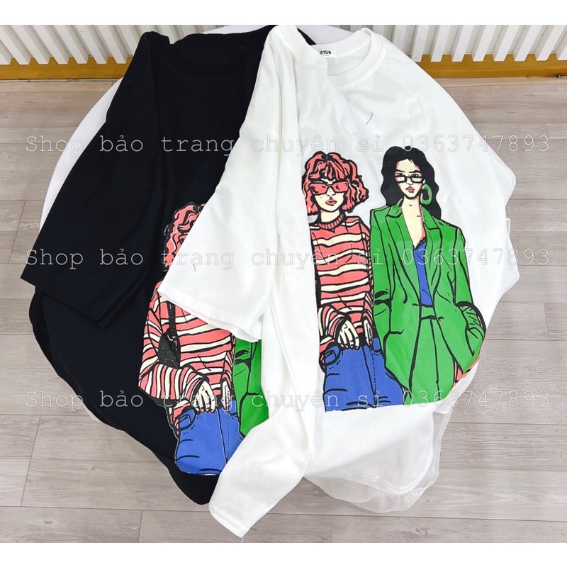 Áo Phông Tay Lỡ Hot Hình Cô Gái Basic Đen Trắng Cổ Tròn - Áo Thun Freesize Kiểu Dáng Ulzzang Hàn Quốc | BigBuy360 - bigbuy360.vn