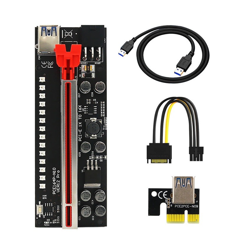 Thẻ đồ họa mở rộng Ver12 pro PCIE 1x sang 16x với đèn LED nhiều màu sắc 3528 cho Bitcoin GPU