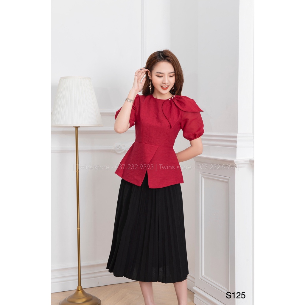 Áo kiểu nữ, áo nữ TWINS STORE chất tơ mịn, tay bồng nhẹ, điểm nhần tai thỏ trên vai - S125