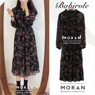 (ORDER) Váy hoa hồng MORAN dài tay đuôi cá mùa thu Vinatge Hàn Quốc