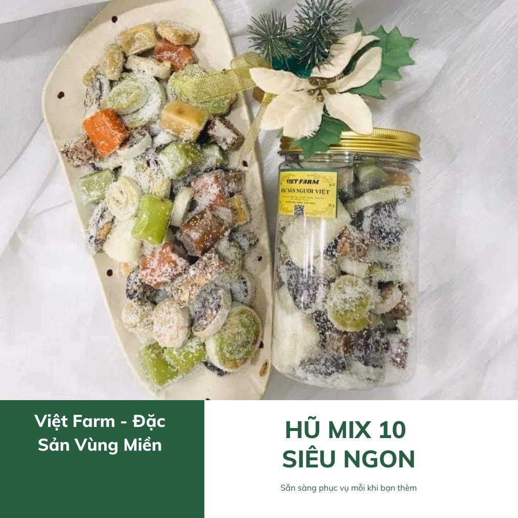 Kẹo dừa bến tre ngon VIETFARM mix 10 vị 250g - 500g -1kg