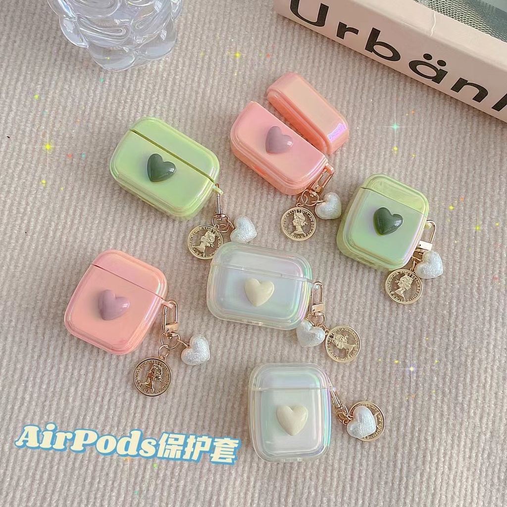 Colorful little love with love pendant compatible for airpods 1/2 pro tpu sample cartoon protect Bluetooth headset cover