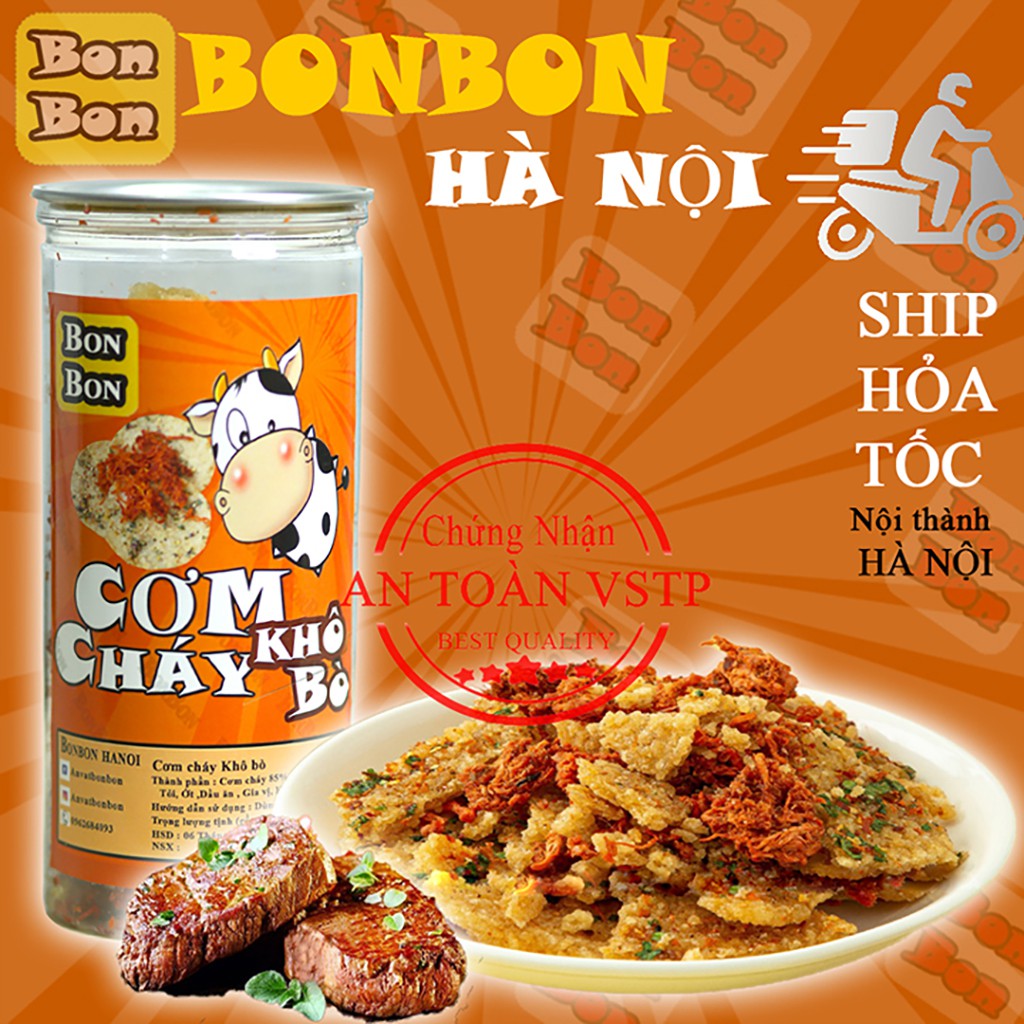 Cơm cháy lắc Khô Bò 300g BONBON Đồ ăn vặt Hà Nội vừa ngon,vừa rẻ chất lượng hàng đầu Bonbon