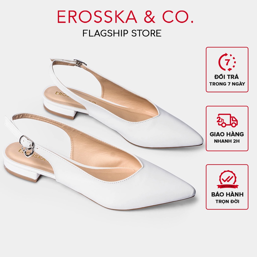 Giày cao gót Erosska 2022 mũi nhọn phối dây hở gót cao 2cm màu trắng _ EL001