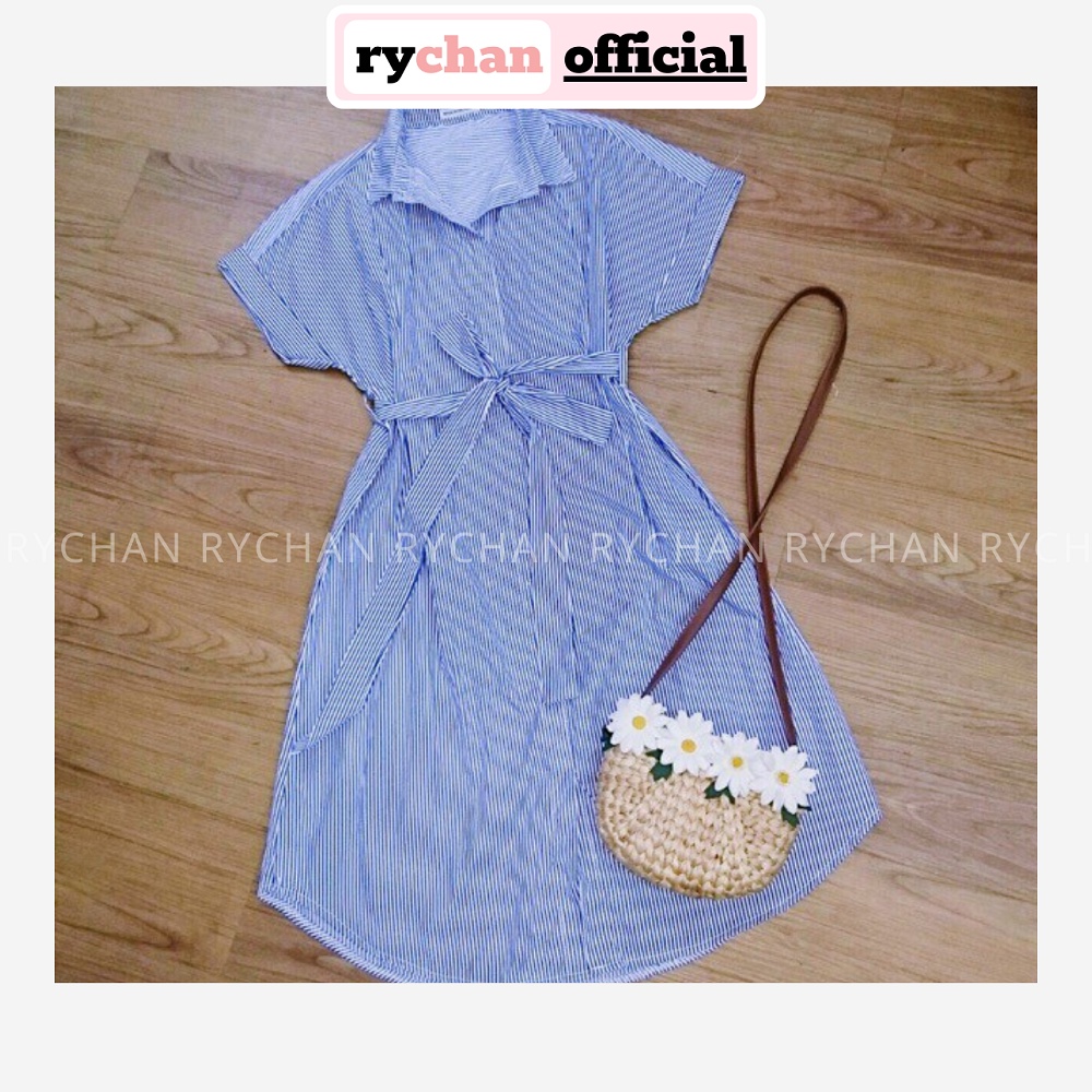 DX550 - Đầm Xòe Sơ Mi Sọc Cột Eo Cực Xinh